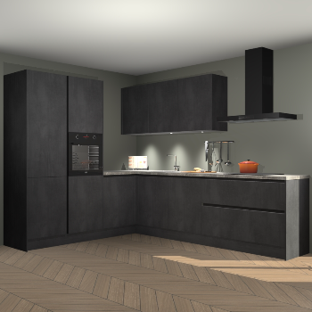 Beton zwarte greeploze keuken Parla 90940