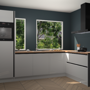 Zijdegrijze hoogglans greeploze keuken Cannes 74634