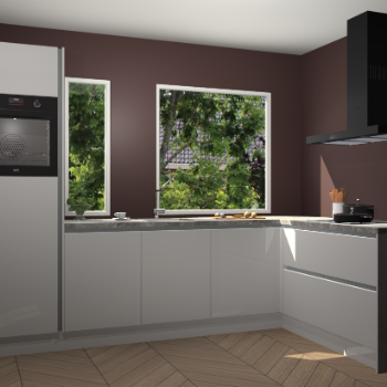 Zijdegrijze hoogglans greeploze keuken Cannes 74874