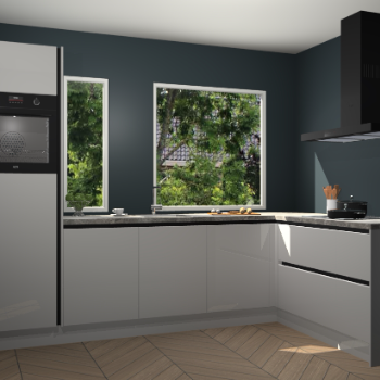 Zijdegrijze hoogglans greeploze keuken Cannes 74877