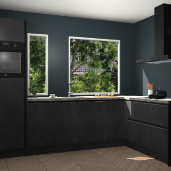 Beton zwarte greeploze keuken Cannes 79076