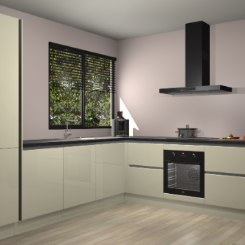 Magnolia hoogglans greeploze keuken Benidorm 48530