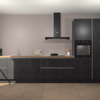 Beton Zwarte greeploze keuken Leuven 51579