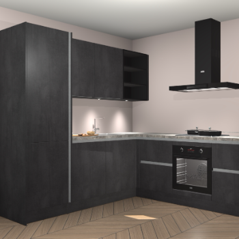 Beton zwarte greeploze keuken Turek 84108