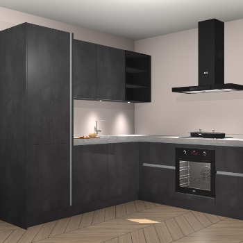 Beton zwarte greeploze keuken Turek 84126