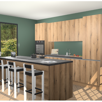 Gouden eiken greeploze keuken Kabul 19051