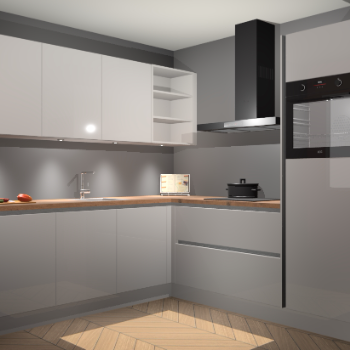 Zijdegrijze hoogglans greeploze keuken Luanda 100784