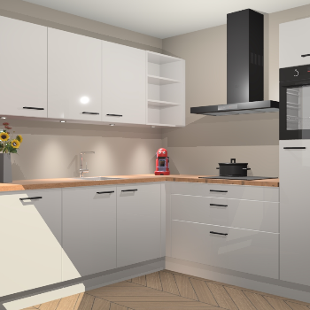 Zijdegrijze hoogglans keuken Luanda 100785