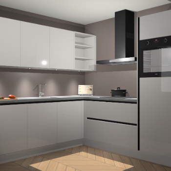 Zijdegrijze hoogglans greeploze keuken Luanda 100805