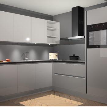 Zijdegrijze hoogglans greeploze keuken Luanda 100808