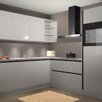 Zijdegrijze hoogglans greeploze keuken Luanda 100823