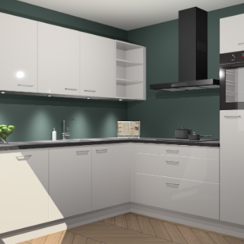 Zijdegrijze hoogglans keuken Luanda 100825