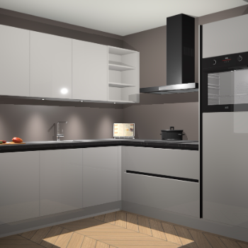 Zijdegrijze hoogglans greeploze keuken Luanda 100829