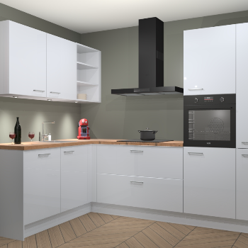 Sneeuwwitte Hoogglans keuken Cognac 99828