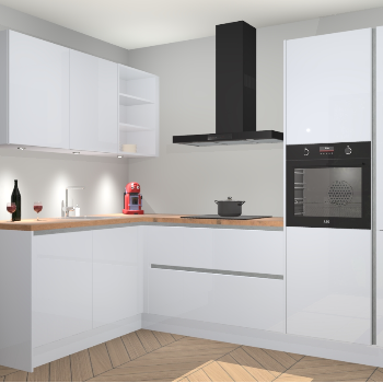 Sneeuwwitte Hoogglans greeploze keuken Cognac 99829