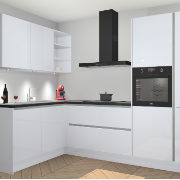 Sneeuwwitte Hoogglans greeploze keuken Cognac 99901