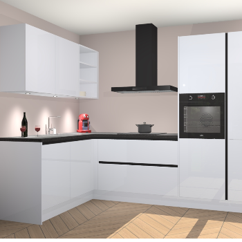 Sneeuwwitte Hoogglans greeploze keuken Cognac 99904