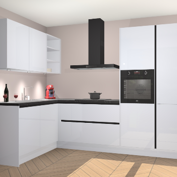 Sneeuwwitte Hoogglans greeploze keuken Cognac 99922