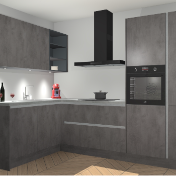 Beton Antraciet greeploze keuken Cognac 100984