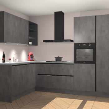 Beton Antraciet greeploze keuken Cognac 100987