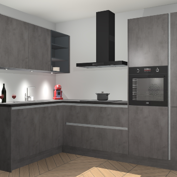 Beton Antraciet greeploze keuken Cognac 100990