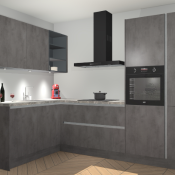 Beton Antraciet greeploze keuken Cognac 100996