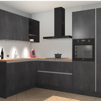 Beton Zwarte greeploze keuken Cognac 100938