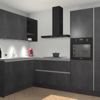 Beton Zwarte greeploze keuken Cognac 101214