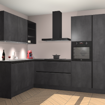 Beton Zwarte greeploze keuken Cognac 101223