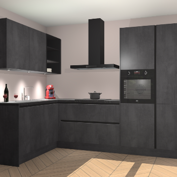 Beton Zwarte greeploze keuken Cognac 101241