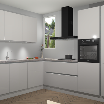 Zijdegrijze hoogglans greeploze keuken Buenos Aires 103552