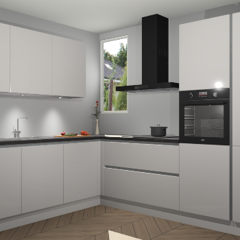 Zijdegrijze hoogglans greeploze keuken Buenos Aires 103570