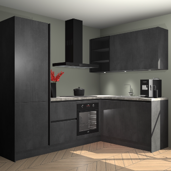 Beton zwarte greeploze keuken Pilsen 108015