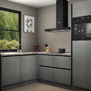 Beton Parelgijs greeploze keuken Kinshasa 107421