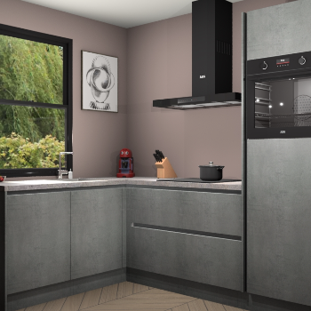 Beton Parelgijs greeploze keuken Kinshasa 107424