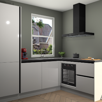 Zijdegrijze hoogglans greeploze keuken Phuket 109539