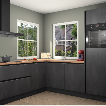 Beton zwarte greeploze keuken Pai 110186