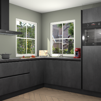 Beton zwarte greeploze keuken Pai 110418