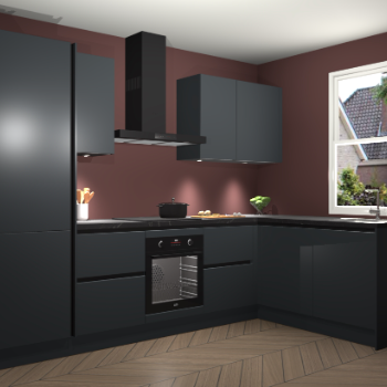 Onyxgrijze greeploze keuken Bazel 110564