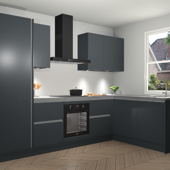 Onyxgrijze greeploze keuken Bazel 110477