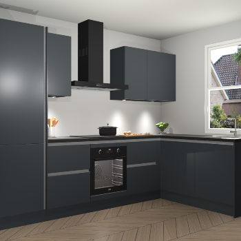 Onyxgrijze greeploze keuken Bazel 110543