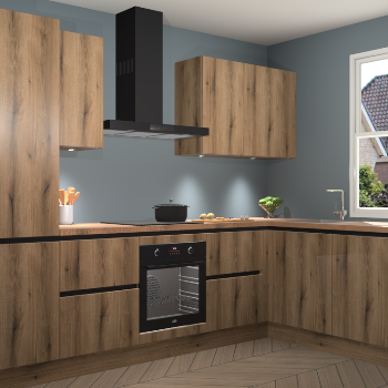 Goud Eiken greeploze keuken Geneve 110069