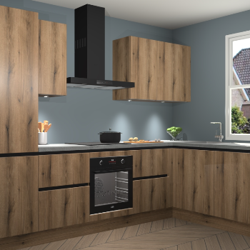 Goud Eiken greeploze keuken Geneve 110078