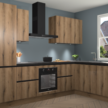 Goud Eiken greeploze keuken Geneve 110095