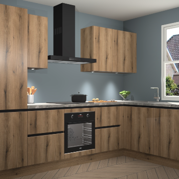 Goud Eiken greeploze keuken Geneve 110101