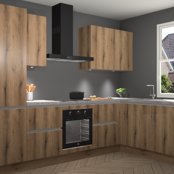 Goud Eiken greeploze keuken Geneve 110110