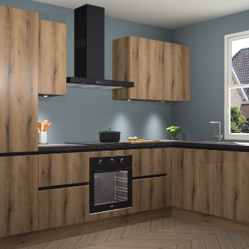 Goud Eiken greeploze keuken Geneve 110120