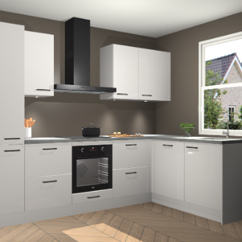 Zijdegrijze hoogglans keuken Bazel 112503