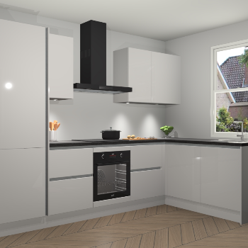 Zijdegrijze hoogglans greeploze keuken Bazel 112513