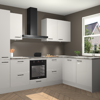 Zijdegrijze hoogglans keuken Bazel 112553